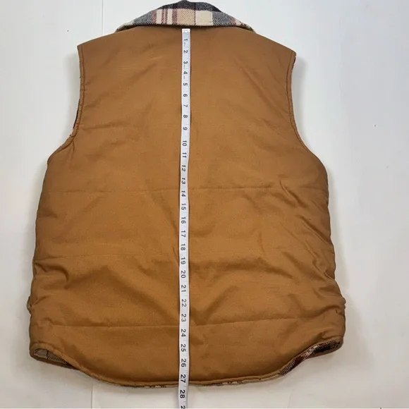 Golden Fleece Men’s Vest Large beige twill and wool plaid Vintage Gorpcore - Picture 5 of 7